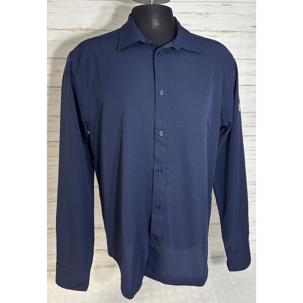 Under Armour Button Shirt Mens LARGE Blue Long Sleeve Performance MICRO-MESH